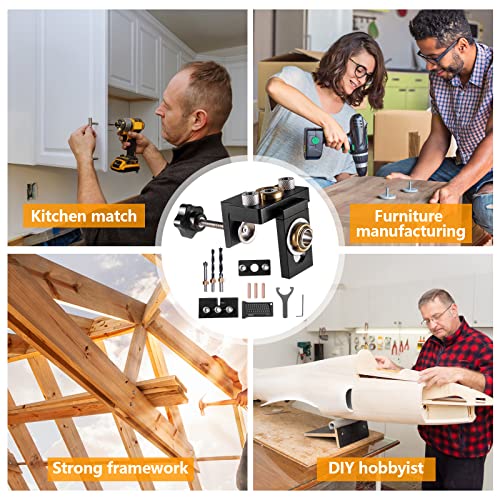 3 in 1 Dowel Jig Drill Kit,Hizmivos Woodworking Dowel Drilling Guide Set with 8/10/15mm Hole Dowel Pins,Adjustable Pocket Hole Jig Kit with Hizmivos