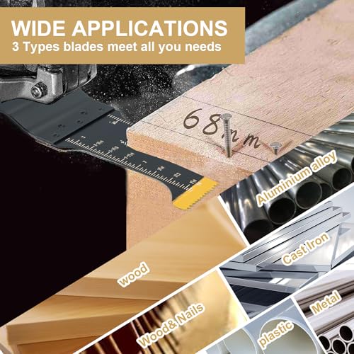 HIDOTOL 17 PCS Titanium Oscillating Saw Blades Universal Multitool Blades for Cutting Hard Material, Metal Nails, Wood, Plastic, Oscillating Tool HIDOTOL