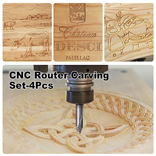 SILIVN Engraving CNC Wood Carving Router Bit 1/4 Shank 15°/20°/60°/90° Engraving Bits, 2 Flutes Straight CNC V-bit Tungsten Steel Marking Conical