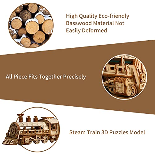 Hallisun 3D Wooden Puzzle for Adults, Mechanical Train Model Vehicle Building Kits, DIY Handicraft Scale Car Model, Educational Toys, Ideal Gifts for