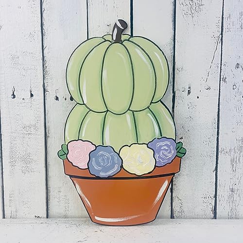 Flower Pot Pumpkin Stack, Fall Shape, Unfinished Wood Cutout, Paint by Line, Build-A-Cross - WoodArtSupply