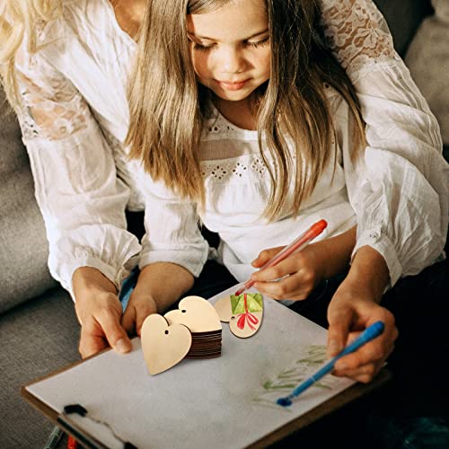 SUPVOX 50pcs Wood Chips Heart-Shaped Wood Chip Wooden Shapes for Easter Wood Discs Blank Wooden Cutout Wooden Heart Tag Unfinished Wood Heart Cutouts SUPVOX