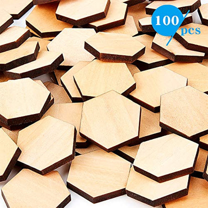 OLYCRAFT 150Pcs Wood Pieces Unfinished Wood Rhombus Pieces Hexagon Pieces Natural Wood Cutout Shape Wood Rhombus Blank Slices for DIY Crafts Holiday