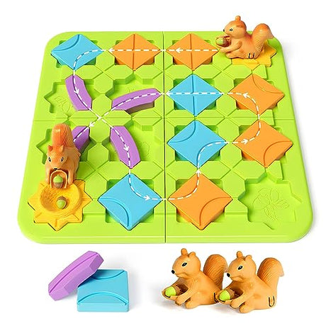 STEM Board Games Kids Toys, Build-A-Track Brain Teaser Puzzles for Kids Ages 4-8 with 118 Challenges & 5 Difficulty Levels Squirrel Logic Track burgkidz