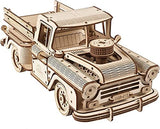 UGEARS Pickup Lumberjack 3D Puzzle - Classic 1950s Pickup Truck 3D Wooden Puzzles for Adults and Kids with Powerful Spring Motor - Detailed Car Model UGEARS