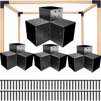 Nihoney Pergola Brackets 4x4, Woodworks Pergola Hardware Kit (4 Pcs), 3-Way Black Right Angle Corner Bracket for Extension Gazebo for 4x4