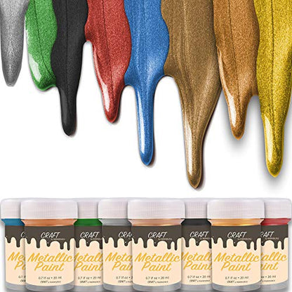 CRAFT Metallic Acrylic Paint Set - 8 Colors: Multi, Gold, Silver, Bronze, Copper - Shiny Metallic Effect - Premium Acrylic Paint - Extreme High Metal - WoodArtSupply