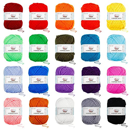 20 Large Acrylic Yarn Skeins-105 PCS Crochet Kit with Hooks Yarn Set, Premium Bundle Includes 2000 Yards Yarn Balls, Needles, Accessories, Ideal - WoodArtSupply