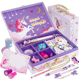 homicozy Unicorn Kids Stationary Set for Girls, Unicorns Gifts For Girls Ages 5 6 7 8 9 10 11 Year Old, Letter Writing Crafting Kit with Storage Box, homicozy