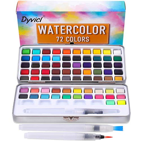 Dyvicl Watercolor Paint Set, 72 Assorted Watercolors in Tin Box with Water Brushes Sketch Set Protable Watercolor Travel Set for Kids, Adults, Dyvicl
