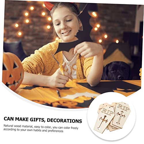 Happyyami 50pcs Ghost Festival Sign Unfinished Wood Chips Unfinished Wood Cutout Halloween Coffin Cutoutcs Halloween Coffin Slices Rip Coffin Wood Happyyami