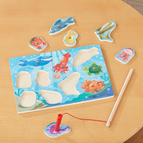 Melissa & Doug Magnetic Wooden Fishing Game and Puzzle With Wooden Ocean Animal Magnets - Magnetic Fishing Game, Ocean Animals Chunky Puzzle For Melissa & Doug