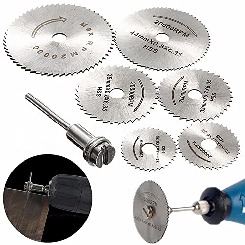 7pc HSS Circular Saw Blades with 1/8" Shank Cutting Wheel Set Rotary Tools for Wood Metal DIY Craft - WoodArtSupply