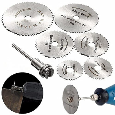 7pc HSS Circular Saw Blades with 1/8" Shank Cutting Wheel Set Rotary Tools for Wood Metal DIY Craft