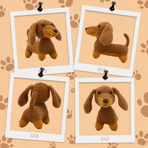 Nikolle Crochet Kit for Beginners with Step-by-Step Video Tutorials Crochet Animal Kit Crochet Starter Kits for Adults Kids - Dachshund(Brown) Nikolle