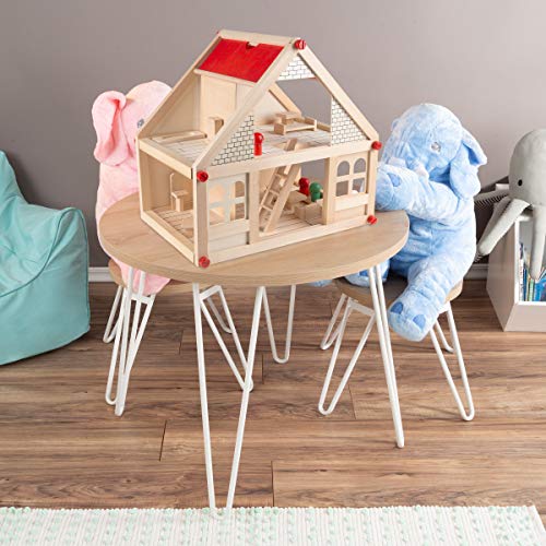 Dollhouse for Kids – Classic Pretend Play 2 Story Wood Playset with Furniture Accessories and Dolls for Toddlers, Boys and Girls by Hey! Play!,Brown