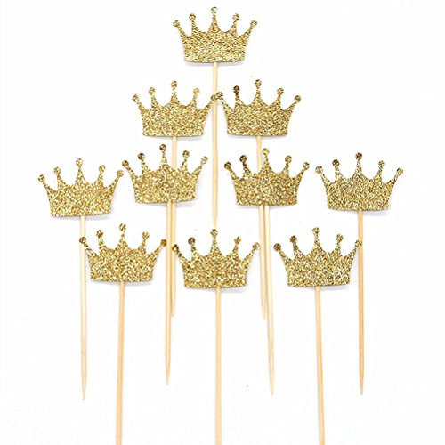 JANOU Gold Glitter Crown Cake Cupcake Topper for Wedding Party Decoration Pack 20pcs - WoodArtSupply