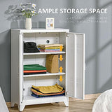 HOMCOM Industrial Storage Cabinet, Steel Garage Cabinet with Double Doors and Adjustable Shelves, White HOMCOM