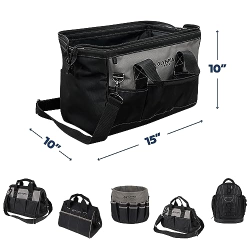Olympia Tool Bag 15 Inch, Heavy Duty Tools Bag with 8 Pockets, Adjustable Shouder Straps and 600D Reinforced Material Olympia Tools