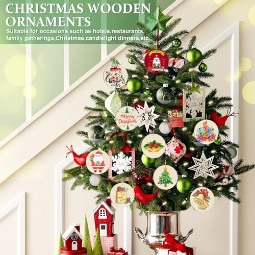 Wooden Christmas Tree Ornaments to Paint Christmas Thanksgiving Decoration Cutouts Unfinished 24PCS 3.5 x 3.5 inches, DIY Blank Unfinished Christmas