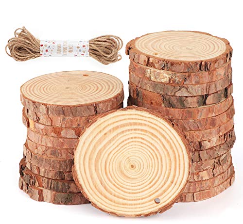 Natural Wood Slices 30Pcs 3.1''-3.5'' Unfinished Wood kit with Pre-drilled Hole, Wood Slices Ornaments for Christmas DIY Rustic Crafts Wooden Circles