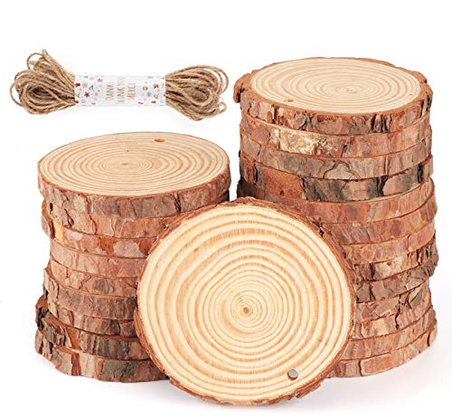 Natural Wood Slices 30Pcs 3.1''-3.5'' Unfinished Wood kit with Pre-drilled Hole, Wood Slices Ornaments for Christmas DIY Rustic Crafts Wooden Circles ilauke