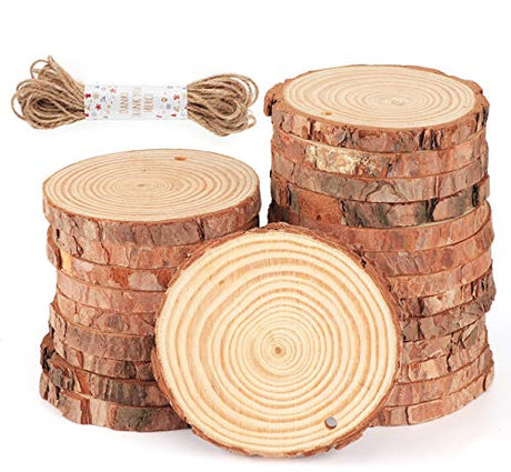 Natural Wood Slices 30Pcs 3.1''-3.5'' Unfinished Wood kit with Pre-drilled Hole, Wood Slices Ornaments for Christmas DIY Rustic Crafts Wooden Circles ilauke
