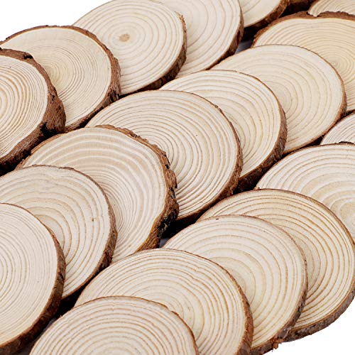 KINJOEK 36 PCS Natural Wood Slices 3.5-4 Inch with Bark Unfinished Wood Circles for Coasters DIY Crafts Wedding Decorations Christmas Ornaments KINJOEK