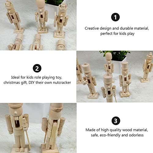 Sizet Unfinished Wood Nutcracker Ornaments Unpainted Mini Wooden Figurines, Set of 6 Sizet