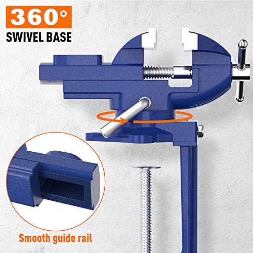 Shangyoyi 2-in-1 Bench Vise For Workbench 3.2"- Multi-functional Portable 360° Swivel Base Clamp On Vice/Table Vise For Woodworking, Cutting Conduit, - WoodArtSupply