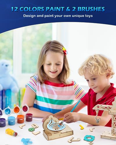 4 in 1 STEM Kits, STEM Projects for Kids Ages 8-12, Assembly 3D Wooden Puzzles, Building Toys, DIY Educational Science Craft Model Kit, Gift for Boys Poraxy