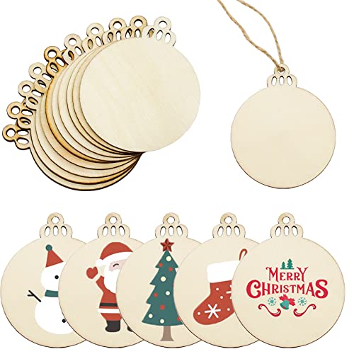 LEBERY 50Pcs Wooden Christmas Ornaments Unfinished Natural Wood Slices Predrilled Wooden Christmas Cutouts for Crafts to Paint DIY Centerpieces LEBERY