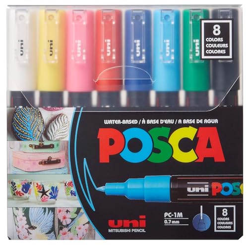 POSCA 8-Colour Paint Marker Set, PC-1M Extra Fine - WoodArtSupply