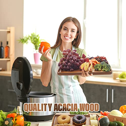 2 PCS Solid Acacia Wood Serving Trays Rectangular Wooden Serving Platters Natural Wooden Boards for Bar Coffee Party 13 * 9 inch Charmlife