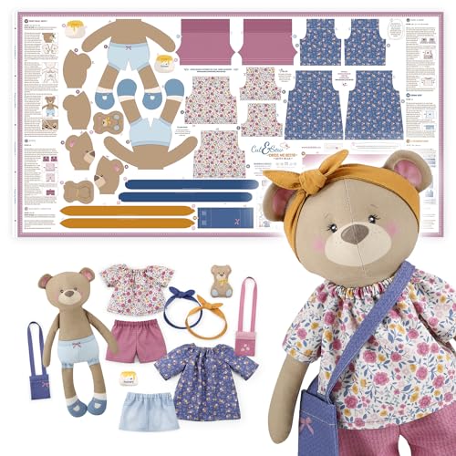 Doll Sewing Panel for Intermediate Skills ✦ with Video Instructions ✦ Cut & Sew Fabric Panel Doll with Clothes: "Dress Me Bestie" Betsy Bear