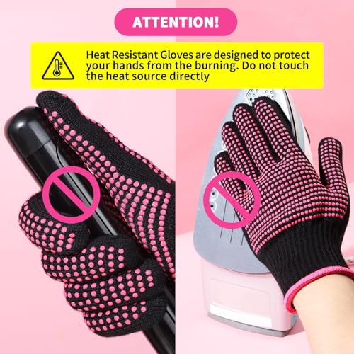 Teenitor 2 Pcs Heat Resistant Gloves With Silicone Bumps, Professional Heat Proof Glove Mitts For Hair Styling Curling Iron Wand Flat Iron Hot-Air - WoodArtSupply