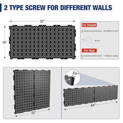 WORKPRO Metal Pegboard 16”x 32” Steel Panel with Round Holes & Vertical Slots, Black Heavy Duty Garage Peg Board Wall Pegboard Organizer for Wood - WoodArtSupply