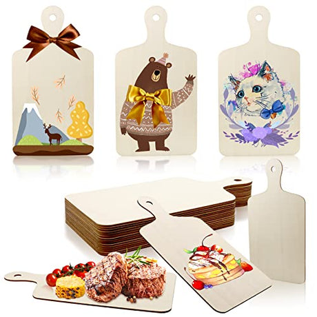 Vmiapxo 16 Pack Unfinished Wood Cutting Board Craft with Handle, Wooden Paddle Cheese Bread Board Set Chopping Board Serving Tray for Craft DIY Vmiapxo