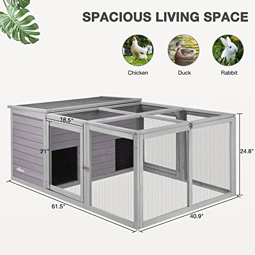 MEDEHOO Chicken Coop Large Wooden Rabbit Hutch Indoor Outdoor with 2 Living House ANG PVC Layer for Chicken, Hutch, Ducks - WoodArtSupply