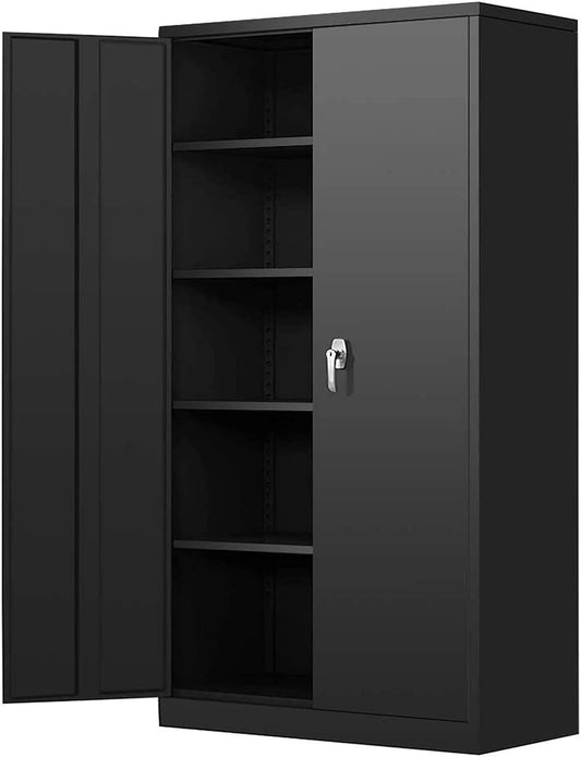 Metal Garage Storage Cabinet - 72" Locking Metal Cabinet with 2 Doors and Adjustable Shelves & Locking Doors for Tool Storage - Black - WoodArtSupply