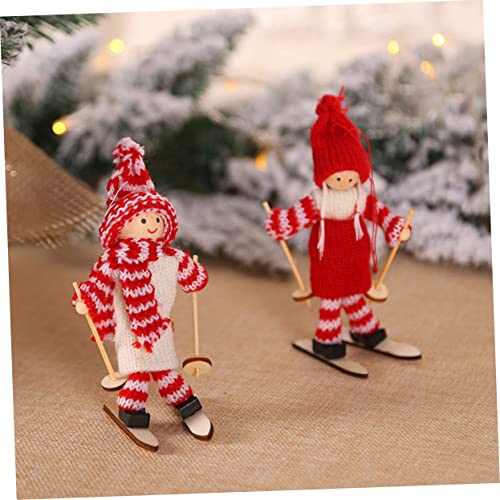 Yardenfun 4pcs Wooden Ski Doll Christmas Tree Decoration Wooden Farmhouse Hanging Crafts Ski Doll Ornament Christmas Tree Hanging Ornaments Yardenfun