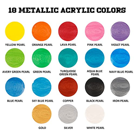 ABEIER Metallic Acrylic Pouring Paint, Set of 18 Metallic Colors Fluid acrylic paint, Pre-Mixed High Flow & Ready to Pour(18 x 2 oz./ 60 ml), Pouring Abeier