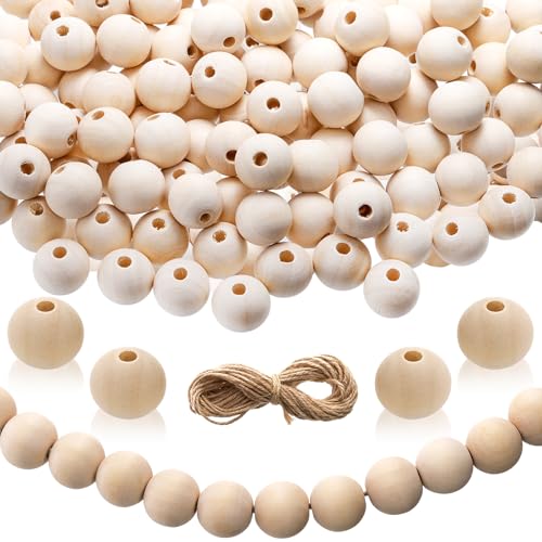 Foraineam 500 Pieces 20mm Natural Wood Beads Unfinished Round Wooden Loose Beads Wood Spacer Beads for Craft Making