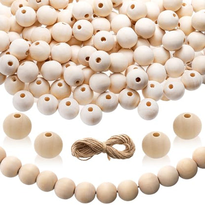 Foraineam 200pcs 20mm Natural Wood Beads Unfinished Round Wooden Loose  Beads Wood Spacer Beads for Craft Making