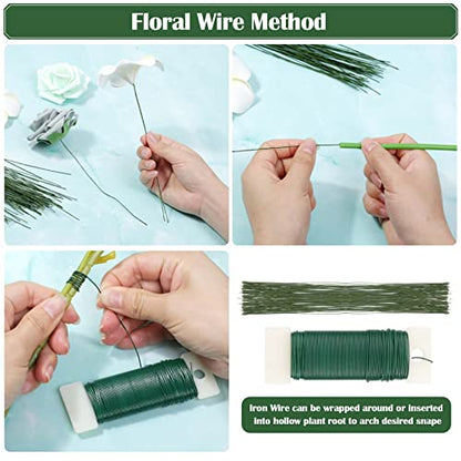 PAXCOO Floral Arrangement Kit with Green Tape and Wire, Boutonniere Flower pin, Wire Cutter for Wreath Making Supplies - WoodArtSupply