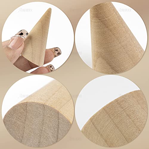 AUEAR, 10 Pack Small Natural Wooden Cone Ring Holder Finger Wood Jewelry Ring Display Stand Organizer DIY Craft (Tilted Shaped) AUEAR