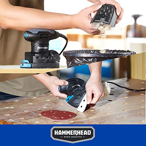 Hammerhead 1.4-Amp Multi-Function Detail Sander with 12pcs Sandpaper, Dust Collection System, and Detail Attachment - HADS014 Hammerhead