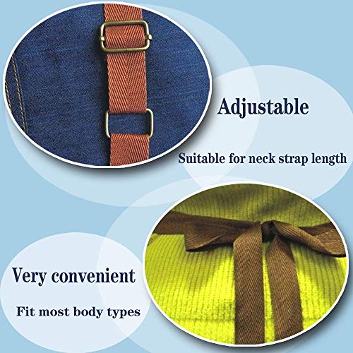 Aprons for Men, Denim Cooking Kitchen Aprons, Adjustable Bib Aprons with multiple pockets for Men and Women Geounzay