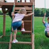 Backyard Discovery Lightning Ridge All Cedar Wooden Swing Set, Raised Clubhouse, 2 Belt Swings, 10 Inch Wave Slide, Ladder, Climbing Rock Wall Brown Backyard Discovery
