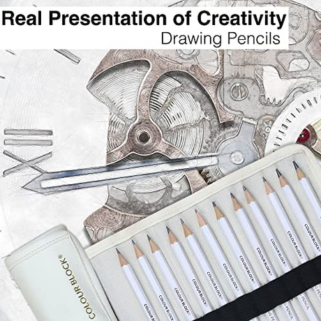 COLOUR BLOCK 91pc Travel Friendly Drawing Pencil Set, Sketching, Coloring, Charcoal Pencils, Soft Pastels, Sketch Book, Art Supply Kit for Kids Teens COLOUR BLOCK